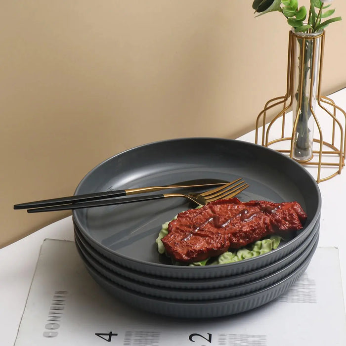 Reusable Grey Plastic Striped Plates Set Of 6 Perfect For Camping And Desserts