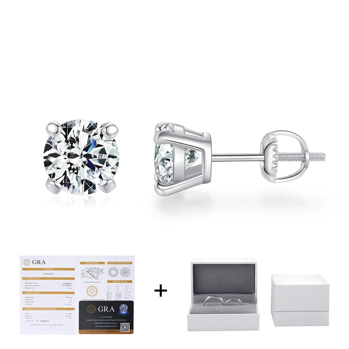 925 Sterling Silver 1Ct D-Colour Moissanite Stud Earrings In0.5Ct Lab Diamond Wedding Jewelry