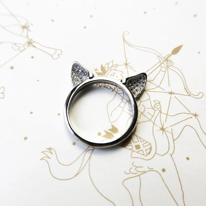 925 Sterling Silver Cat Ears Band Ring Europe Style Fashion Jewelry For Women