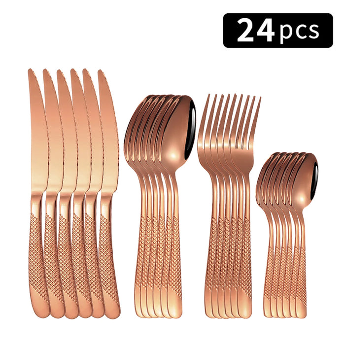 24 Piece Stainless Steel Tableware Set For Family Dining