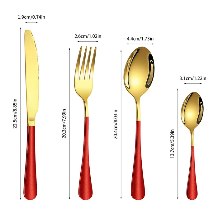 4 / 6 / 16 / 24 Piece Gold Red Stainless Steel Cutlery Set
