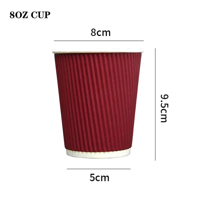 25Pc 8Oz Burgundy Double Wall Insulated Paper Coffee Cups With Lids Portable & Disposable