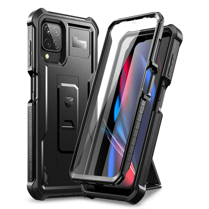 For Samsung Galaxy A12 4G Bumper Military Grade Armor Shockproof Kickstand Protective Case With Built-In Screen Protector