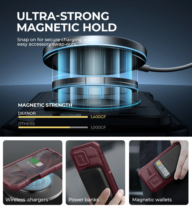 For Iphone 16 Pro Magsafe Rugged Armor Shockproof Case With Built-In Sliding Camera Case Built-In Screen Protector Holder