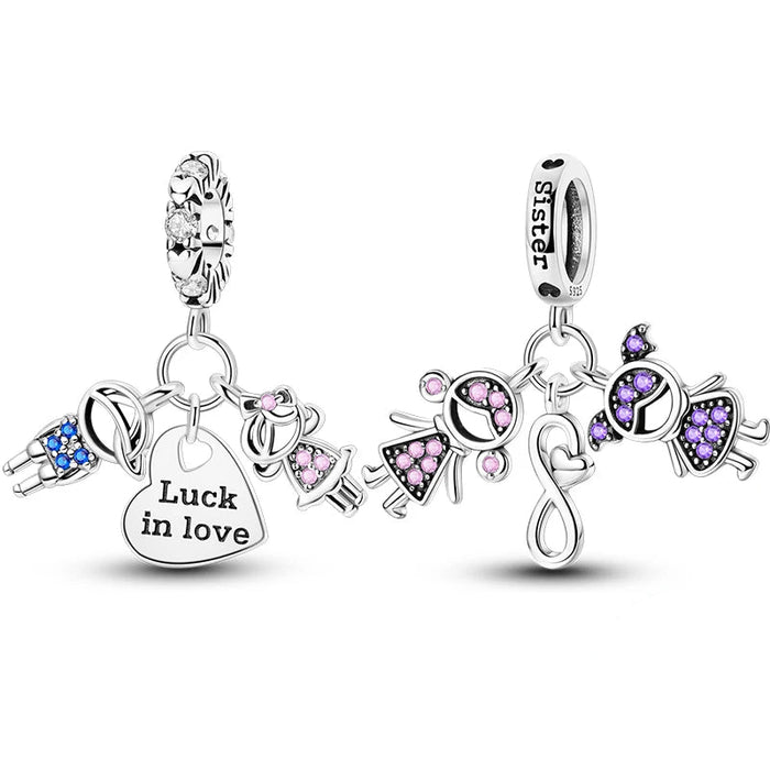 925 Sterling Silver Sister Charms Luck In Love Forever Diy Gift For Women