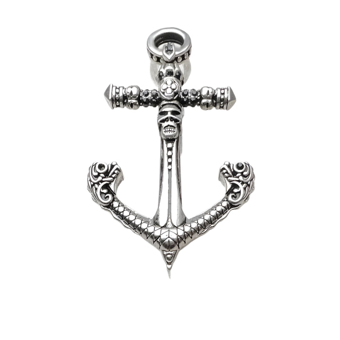 925 Sterling Silver Skull Anchor Pendant Rebel Fashion Jewelry