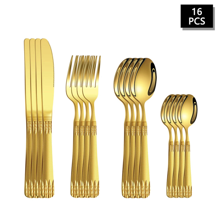 4 / 16 / 24 Piece Stainless Steel Cutlery Set With Wheat Ear Handle