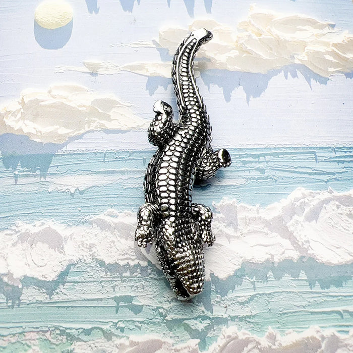 925 Sterling Silver Black Stone Crocodile Pendant Rebel Street Jewelry