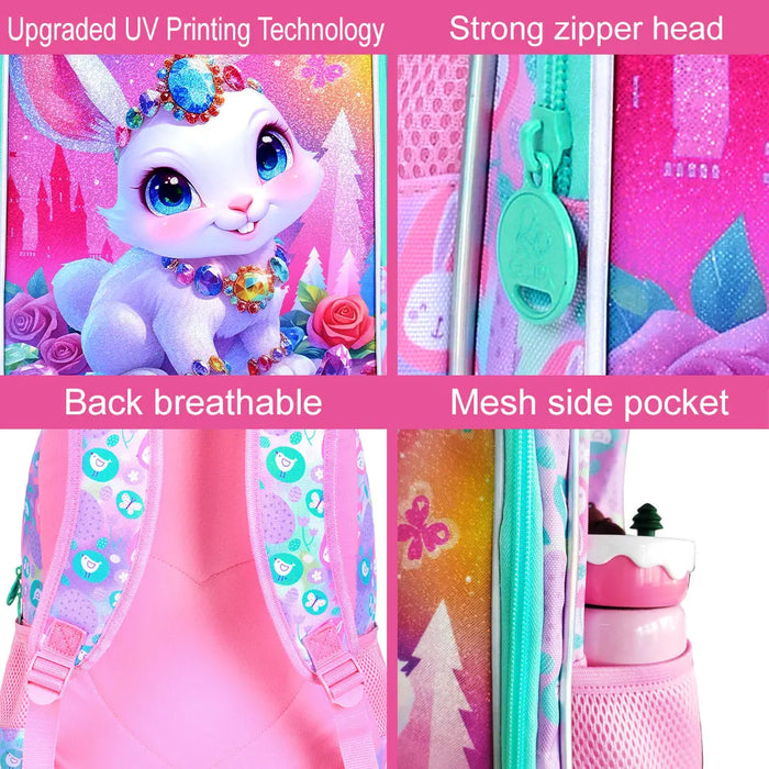 3 Piece Girls Backpack Set 16 Inch Bookbag With Lunch Box For Elementary School