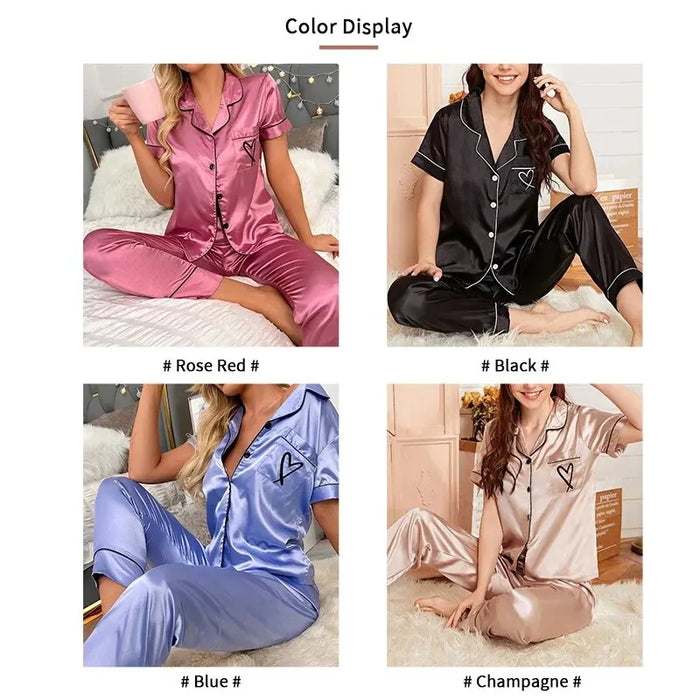 Embroidered Satin Pajama Set for Women