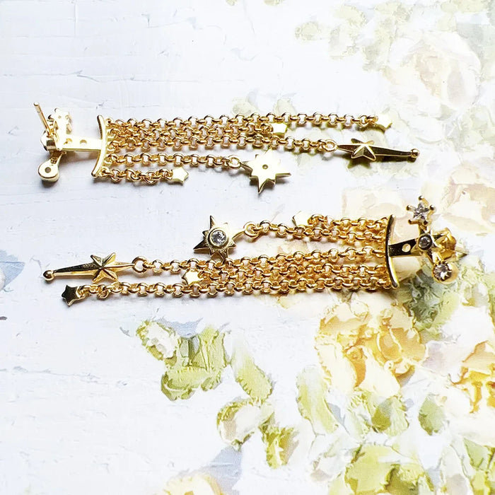 925 Sterling Silver Boho Star Drop Earrings With Gold Plating European Style Fine Jewelry For Women