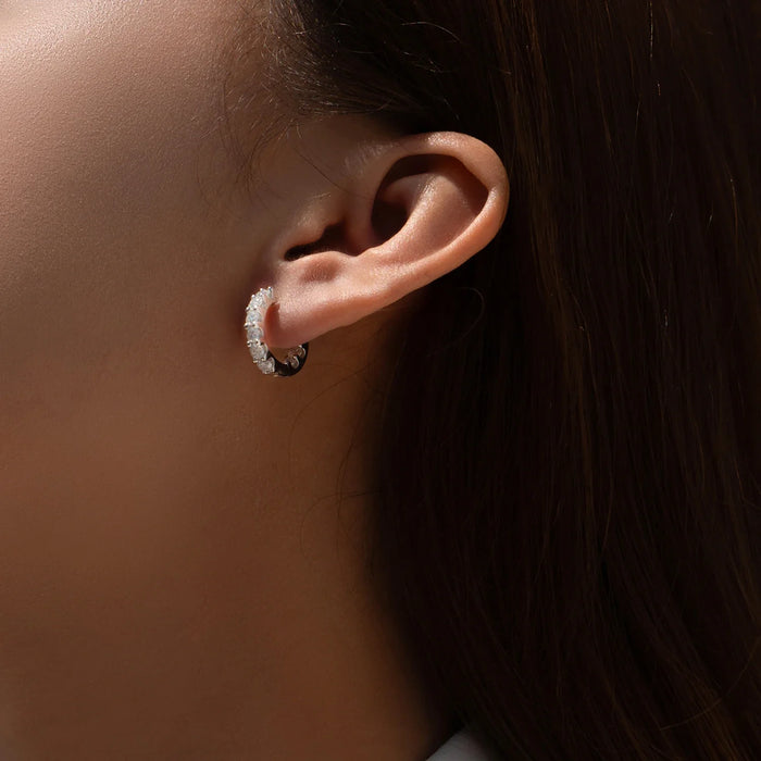 925 Sterling Silver Round Moissanite Hoop Earrings For Womensimple And Elegant Party Jewelry