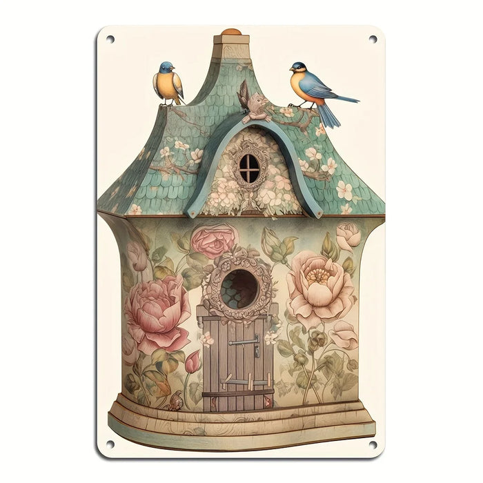 Reusable Bird House & Floral Metal Sign For Home Terrace & Garden -2D