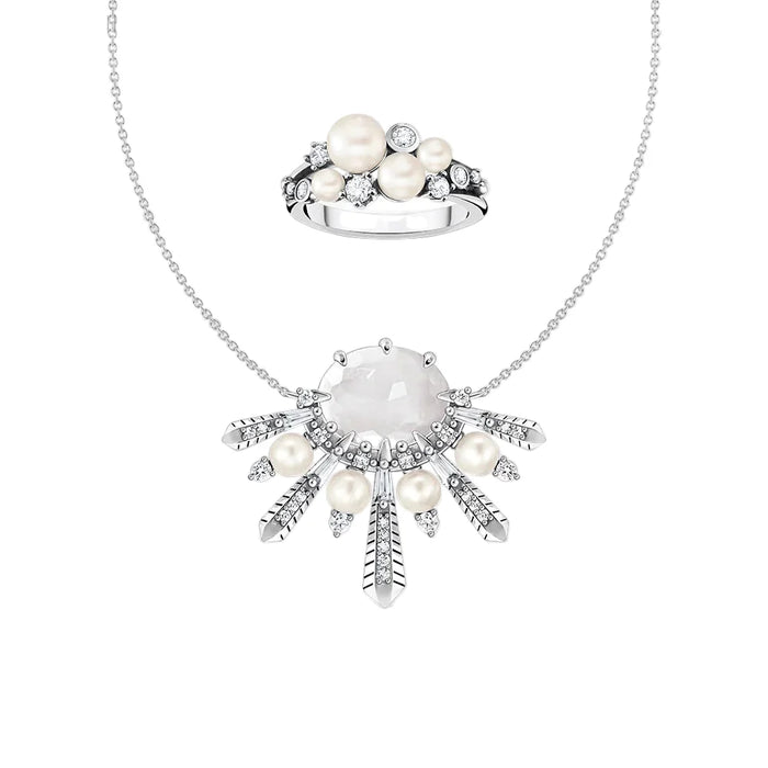 925 Sterling Silver Stunning Sun Necklace & Ring Set For Women