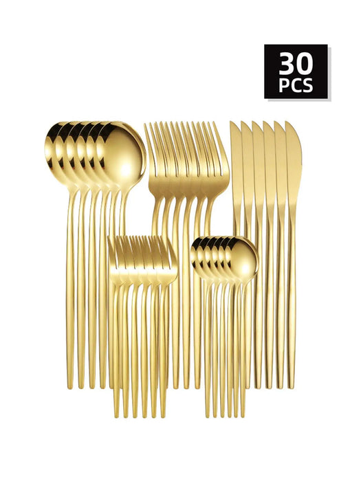 30 Piece Stainless Steel Cutlery Set With Steak Knives And Dessert Spoons