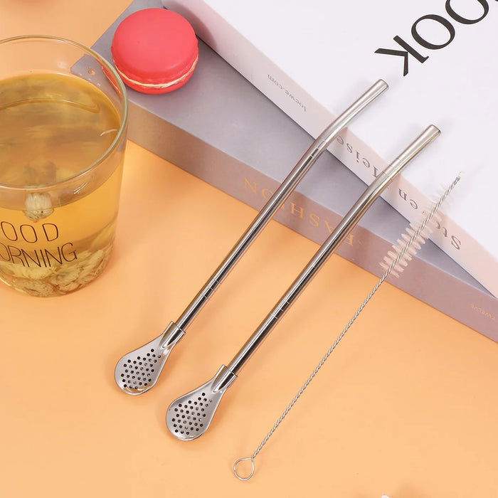 2 In 1 Stainless Steel Straw Spoon For Mixing Drinks