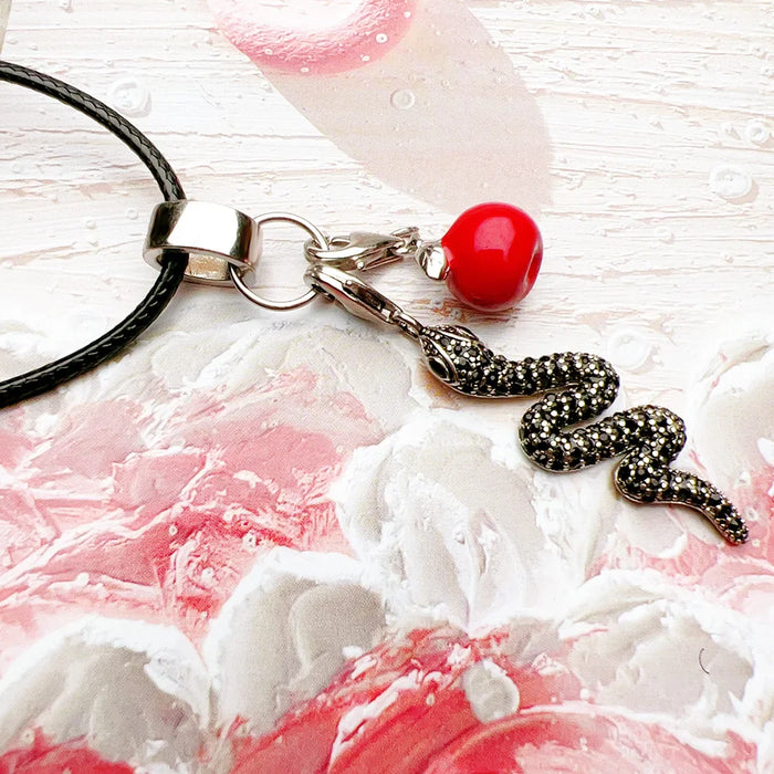 925 Sterling Silver Romantic Gift Snake & Red Apple Necklace