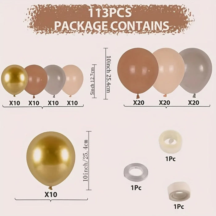 113Pcs Brown Coffee Theme Birthday Balloon Garland Arch Set Suitable For Wedding Anniversary Birthday Party Room Decoration