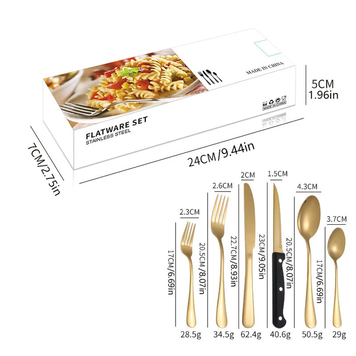 24 Piece Stainless Steel Tableware Set With Steak Knives & Dessert Spoons In Colour Box Packaging