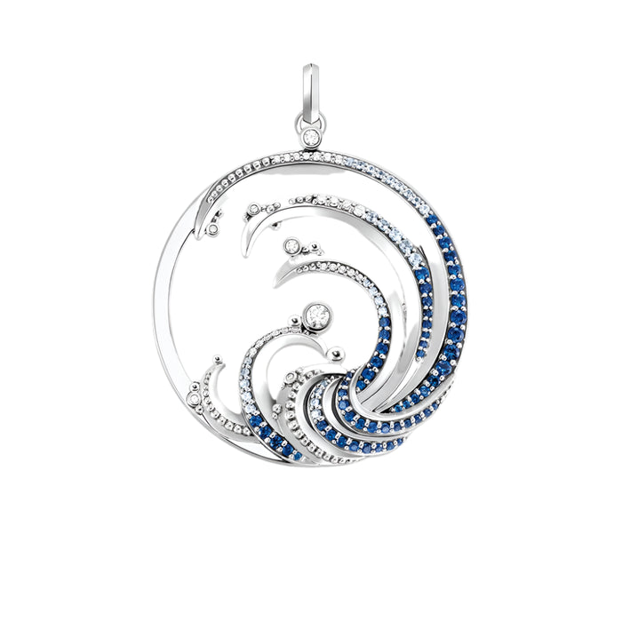 925 Sterling Silver Blue Stone Wave Pendant Ocean Jewelry For Women