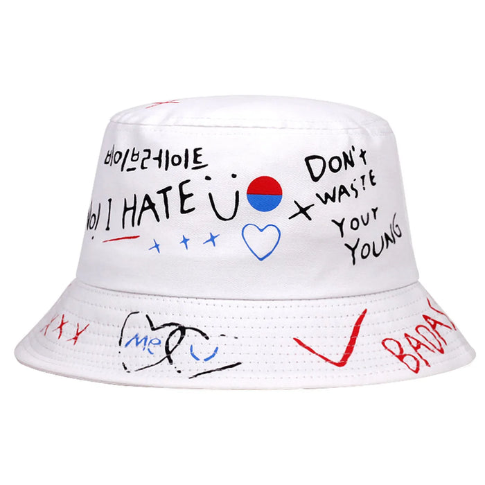Stylish Unisex Graffiti Print Bucket Hat For Outdoor Sun Protection