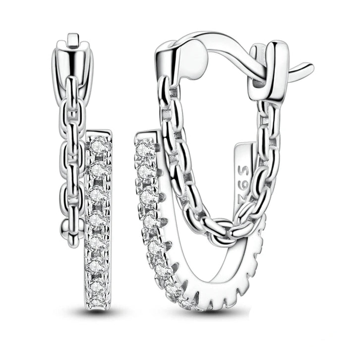 925 Sterling Silver Chain & Zircon Double U Earrings Women Birthday Gift