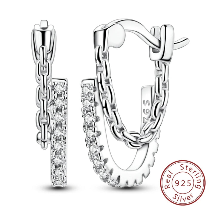 925 Sterling Silver Chain & Zircon Double U Earrings Women Birthday Gift