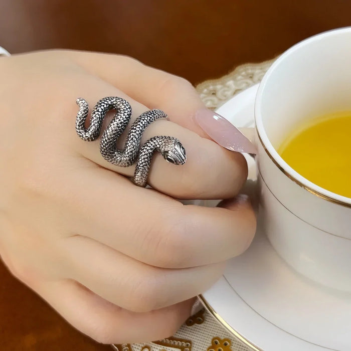 925 Sterling Silver Blackened Snake Ring Europe Style Fine Jewelry For Women