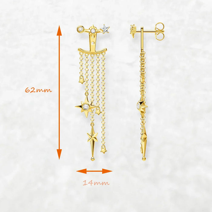 925 Sterling Silver Boho Star Drop Earrings With Gold Plating European Style Fine Jewelry For Women