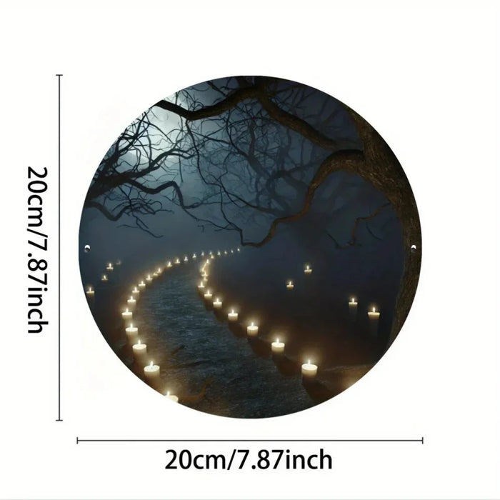 2D Printed Spooky Forest & Pumpkin Round Sign Home Bar Windows Garden