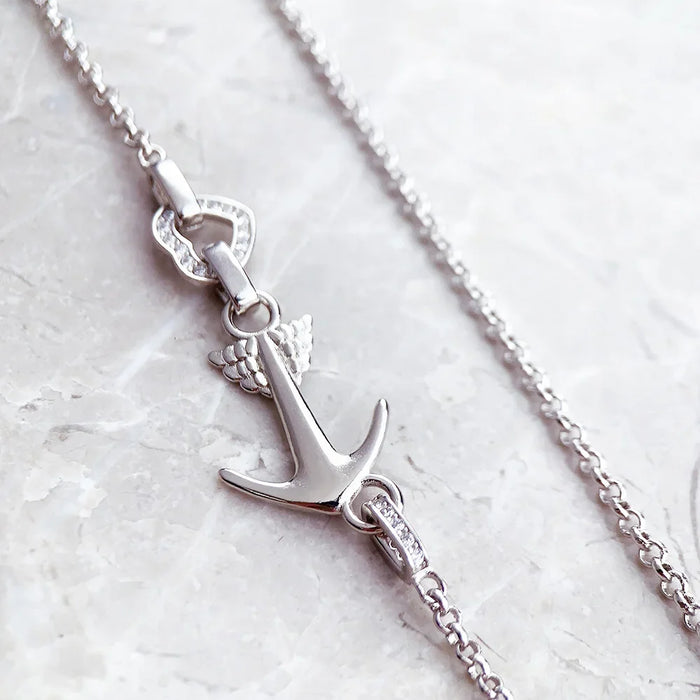 925 Sterling Silver Romantic Gift Love Anchor & Heart Necklace