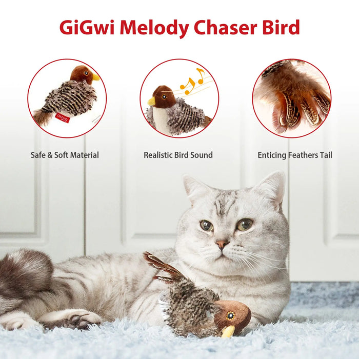 Interactive Cat Toy With Sounds Brown Bird Hedgehog Mouse