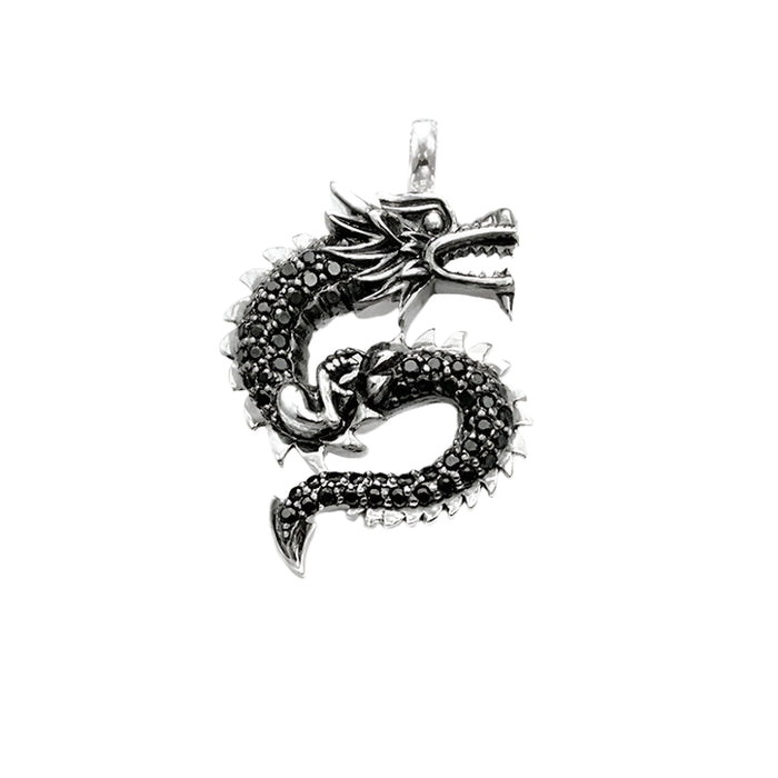 925 Sterling Silver Dragon Cz Pendant Vintage European Jewelry Unisex Gift