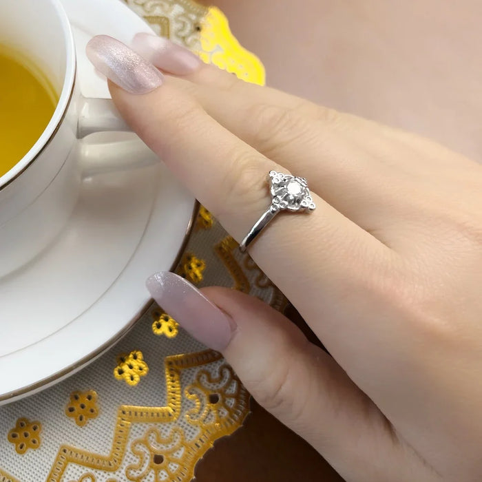 925 Sterling Silver White Ring Royalty Boho For Women
