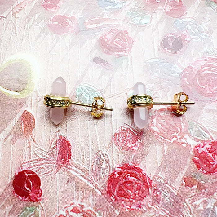 925 Sterling Silver Gold Plated Hexagonal Rose Stone Stud Earrings For Women