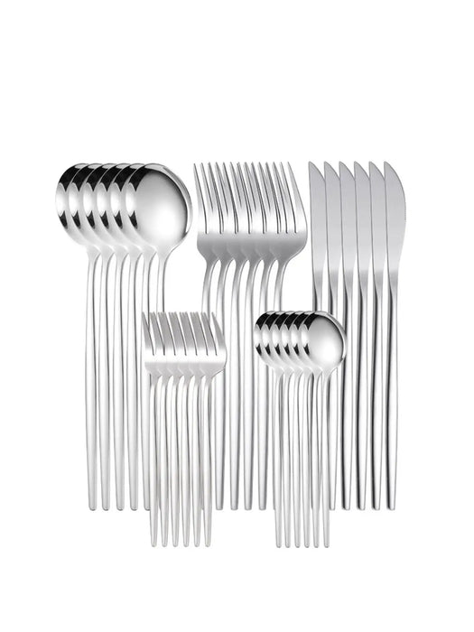 30 Piece Stainless Steel Cutlery Set With Steak Knives And Dessert Spoons