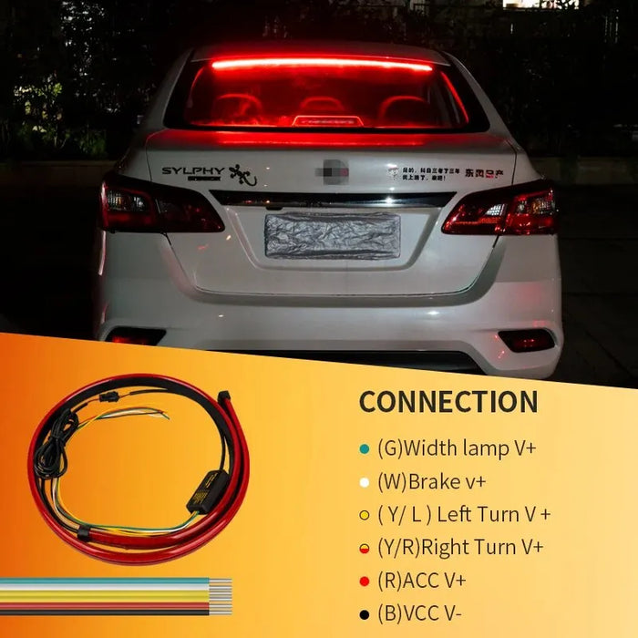 90Cm Red Led Car Brake Stop Light Strip Multi-Mode Rear Tail Warning Lamp For Universal Vehicles
