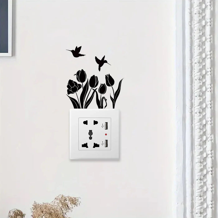 Flower Bird Silhouette Wall Decals 2Pc Set