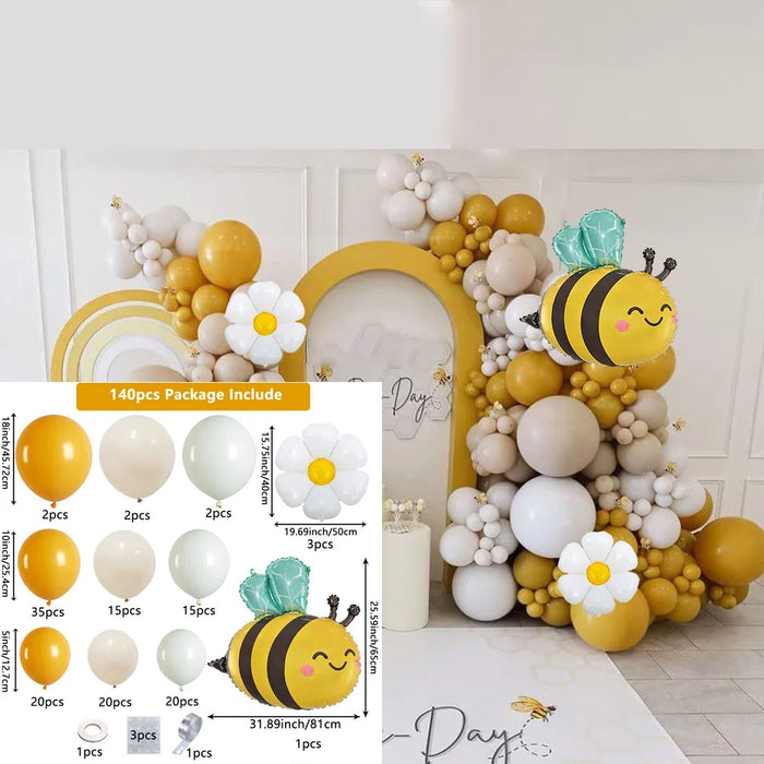 140Pcs Bee Themed Balloon Wreath Suitable For Birthday Party Decoration Summer Party Decoration Supplies