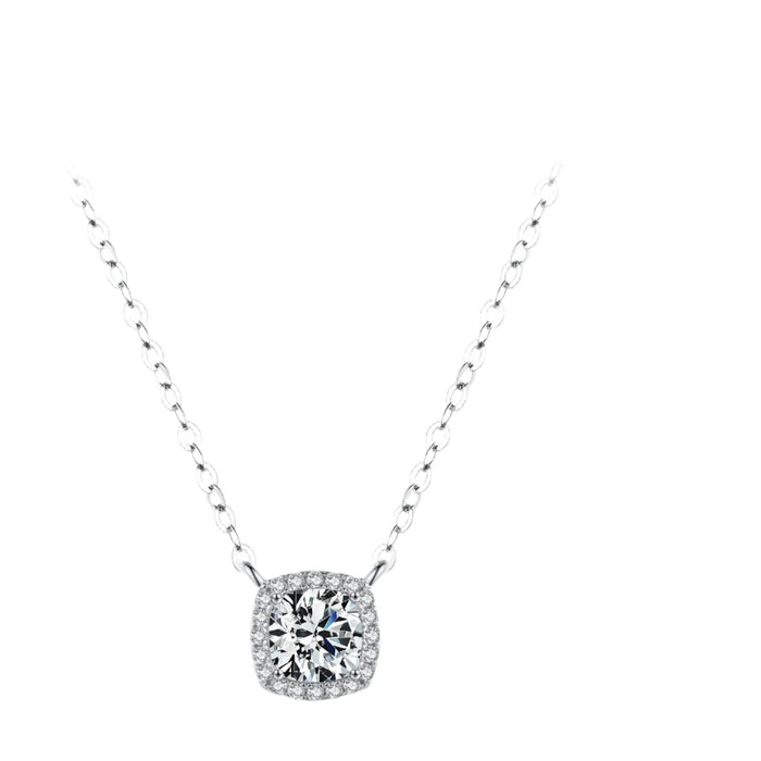 925 Sterling Silver 1Ct Square Cushion Moissanite Pendant Necklacebridal Jewelry