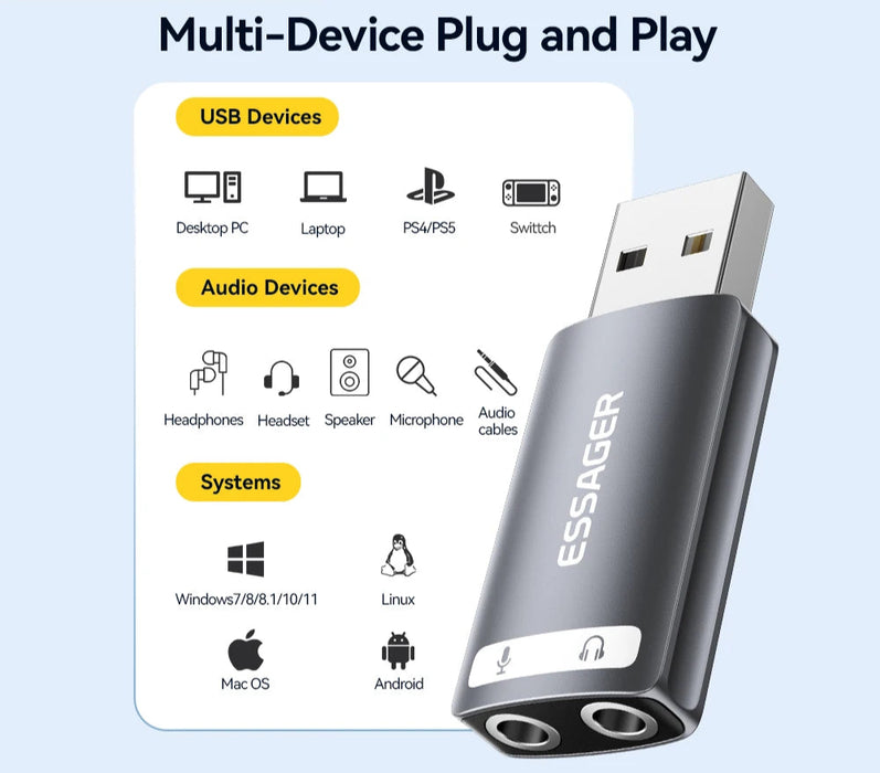 Usb Sound Card External 3.5Mm Usb Adapter Earphone Micphone Speaker Audio Interfacer For Ps4 Laptop Computer Sound Card