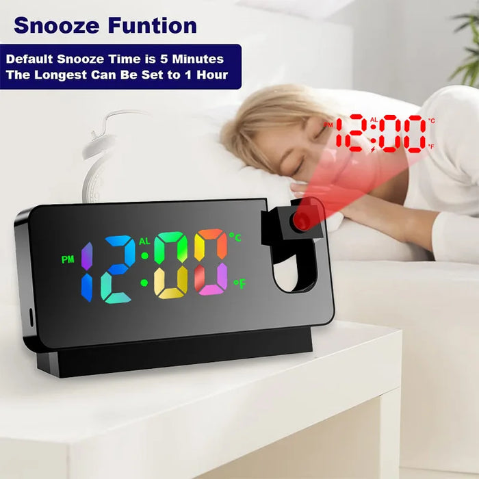 Digital Projection Alarm Clock Rechargeable 180 Degree Rotation Large Led Display