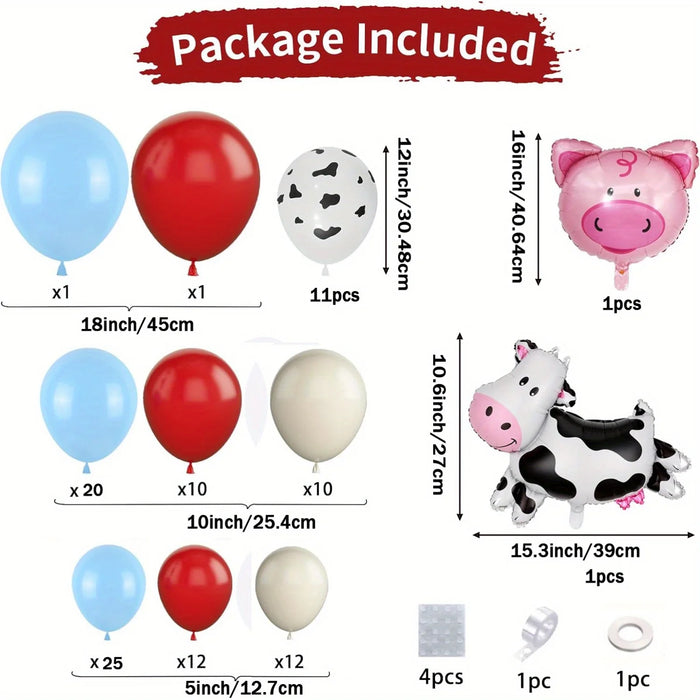 110Pcs Red Blue Farm Animal Themed Balloon Garland Arch Kit Suitable For Birthday Farm Themed Birthday Party Decoration Supplies