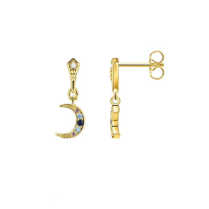 925 Sterling Silver Bohemian Golden Drop Earrings For Women Royalty Moon