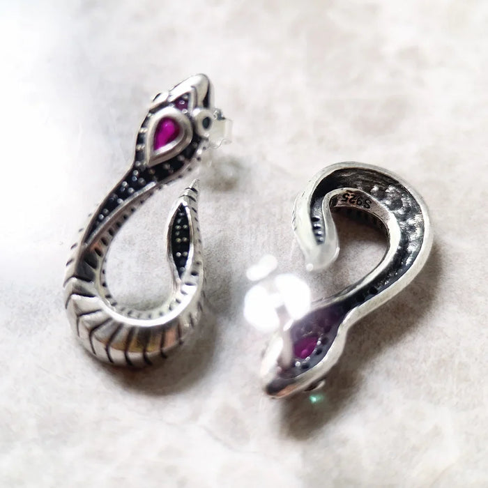 925 Sterling Silver Snake Hinged Hoop Earrings Romantic Gift & Seductive Jewelry For Women