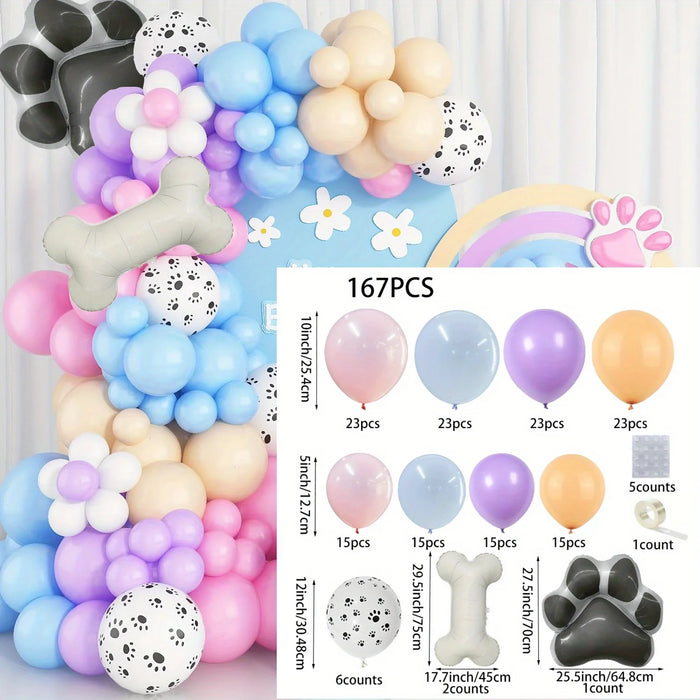 167Pcs Puppy Themed Arch Garland Set Dog Paw Pattern Balloon Suitable For Gender Reveal Birthday And Party Decorations