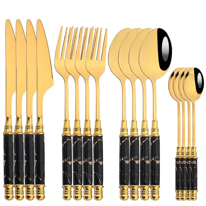 16 Piece Stainless Steel Cutlery Set With Ceramic Handle And Gold Finish