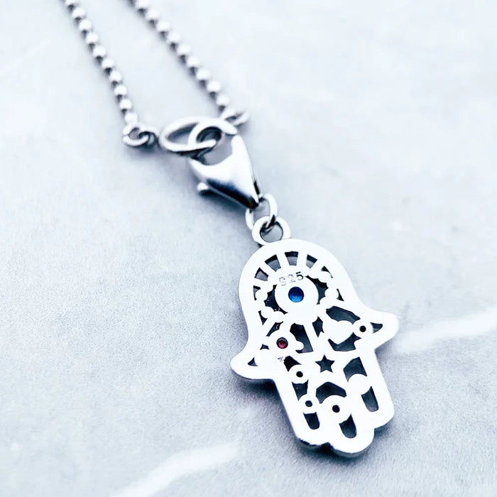 925 Sterling Silver Bohemia Hand Of Fatima Charm Necklace For Women & Men