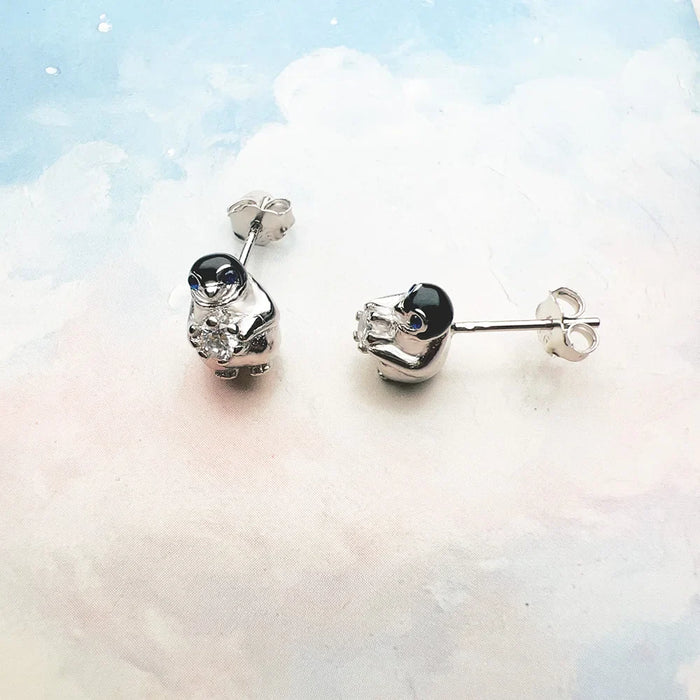 925 Sterling Silver Penguin Stud Earrings White Stone
