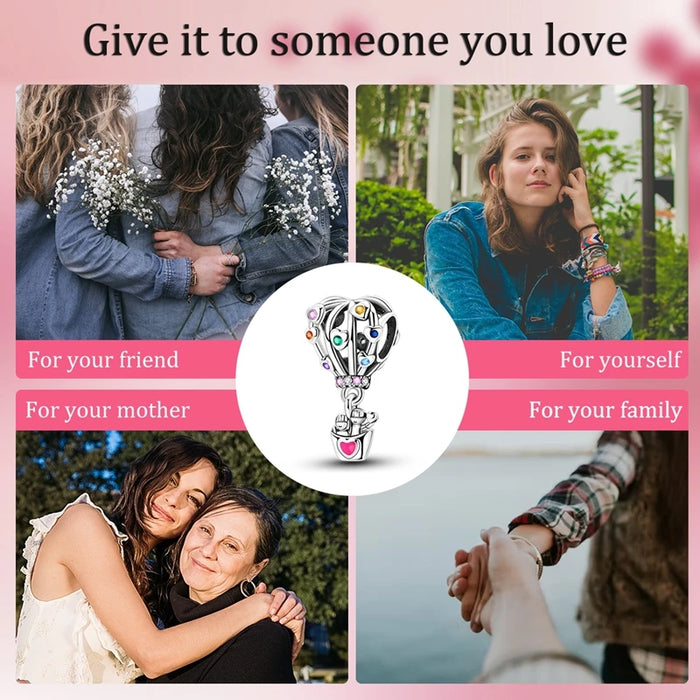 925 Sterling Silver Hot Air Balloon Charm Pendant Fits Bracelet Diy Gift